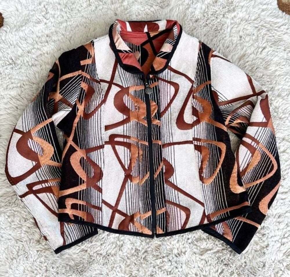 Citron Santa Monica Reversible Abstract Printed Zip-Up Silk Jacket